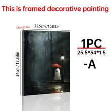 1pc Halloween WAITING Spooky Art Print With Cute Ghost In The Rain Canvas Wall Art, Goth, Macabre, Horror, Haunted Posters For Room,Halloween Print Home Decor, Room Decor Aesthetic,Room Decoration Stuff, Living Room Decor, Optional Frame - Multicolor - View 6