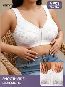 MEIYATING 4pcs Women's Full Coverage Plus Size Front Closure Push Up U-Back Soft Bras - Multicolor - View 4