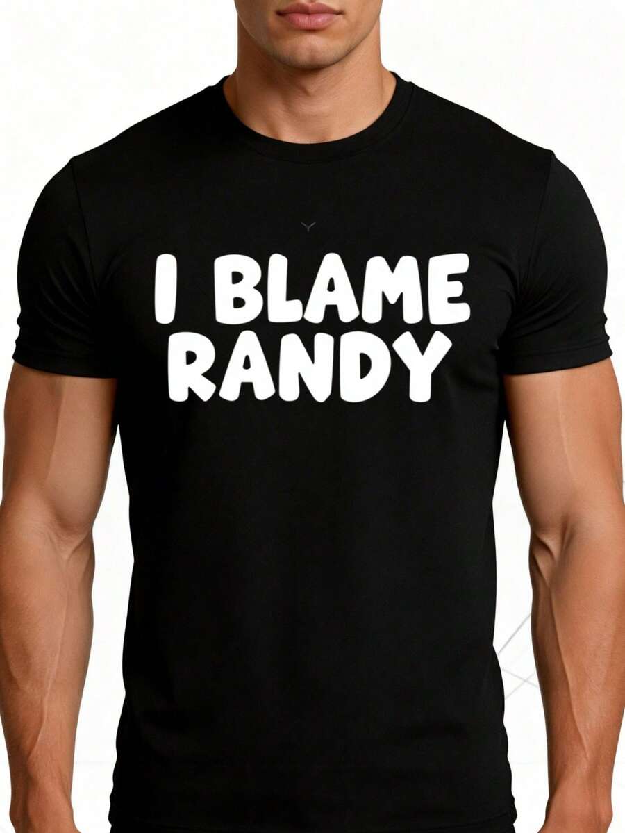 Men's I Blame Randy Graphic T-Shirt - Funny Casual Round Neck Tee with Iconic Randy Print, Machine Washable Suitable for Casual Attire, Summer Outfits - Noir - View 1