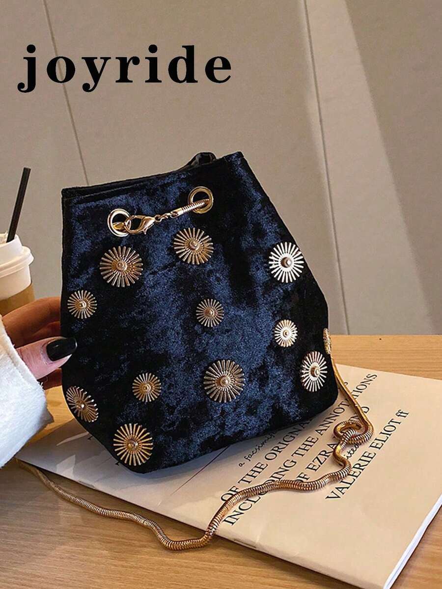 Bolso de cubo con cordón en el hombro personalizado y casual para mujer, estilo retro - Negro - Ver 1