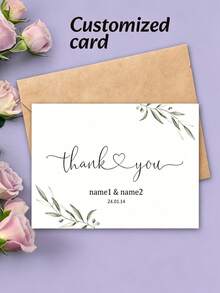 Personalized Wedding Thank You Cards, Customizable Name And Date, Elegant Green Leaf Design, Suitable For Gift Packaging - Multicolor - View 5