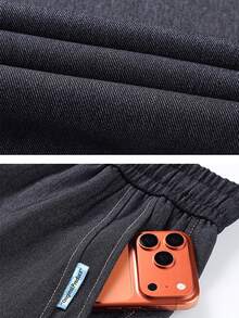 Men's Vintage Washed Distressed Wide Leg Denim Jeans, Loose Fit Straight Leg Drape Floor Length Pants With Elastic Waist And Double Drawstring Design, Streetwear Slouchy Versatile Casual Everyday Outing Long Pants - Black - View 5