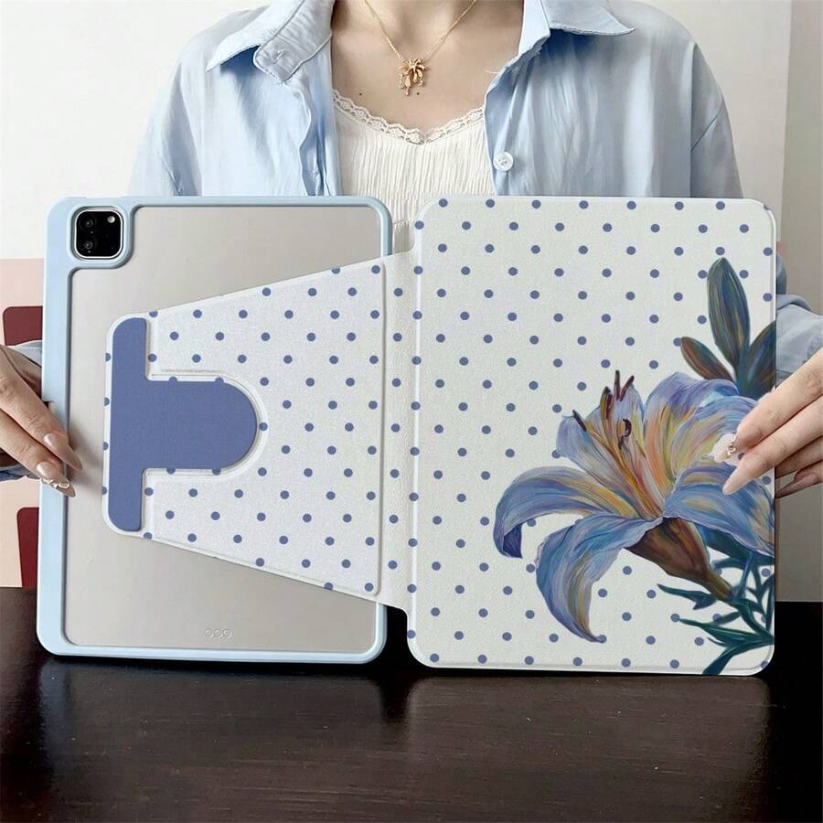 1件油畫百合印花平板保護殼，相容 iPad Air 6/5/4 & 10 (10.9 吋) - 相容 iPad Pro 2024、Air M3/A16 2025，相容 Galaxy Tab S9 FE/S8 Plus/S7/S10，相容 OPPO Pad，相容 MatePad，相容 Vivo Pad，相容 Honor Pad，相容 Pad