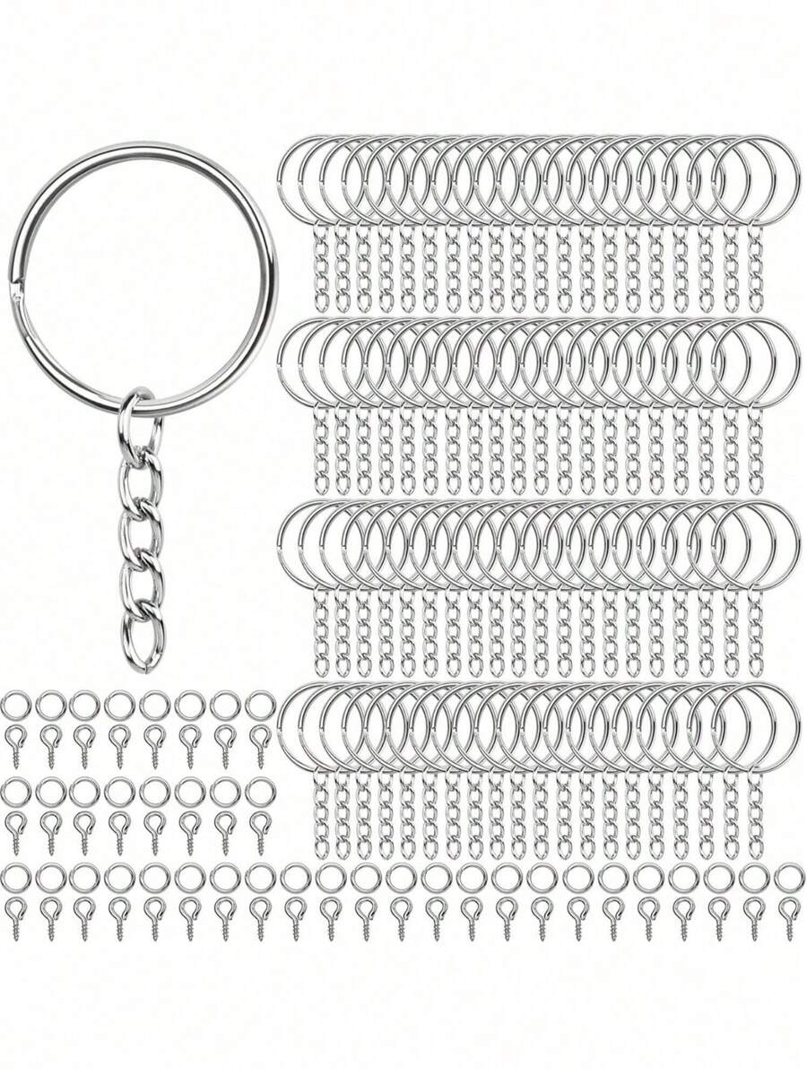 90 piezas Kit de accesorios para llaveros, adecuado para manualidades de llaveros de resina DIY, que incluye llaveros con cadena, anillos partidos, pasadores de ojo de tornillo para DIY de llaveros - 90Pcs/Set - Ver 1