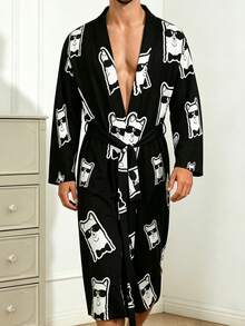 Men's Long Sleeve Cartoon Alpaca With Fashion Glasses Comfortable Unisex Robe With Belt - Multicolor - View 3