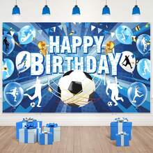 1pc Football Birthday Party Background Banner, Blue Football Happy Birthday Banner Large Sports Football Birthday Background Photo Booth Props Football Theme Birthday Party Decoration - Multicolor - View 1
