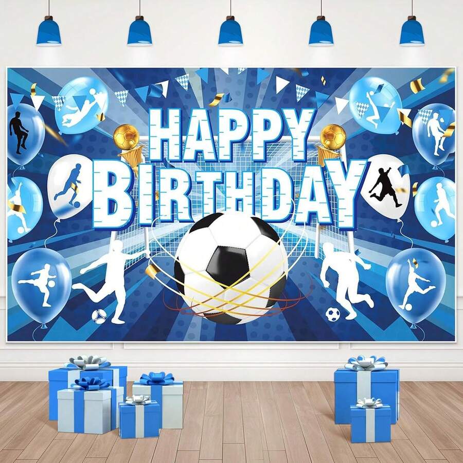 1pc Football Birthday Party Background Banner, Blue Football Happy Birthday Banner Large Sports Football Birthday Background Photo Booth Props Football Theme Birthday Party Decoration - Multicolor - View 1