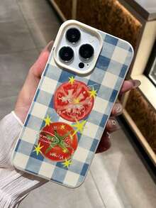 Blue Plaid Tomato Pattern Full Coverage Anti-Drop Protective Phone Case Compatible With IPhone 17/16/15/14/13/12/11 Pro Max - Multicolor - View 5