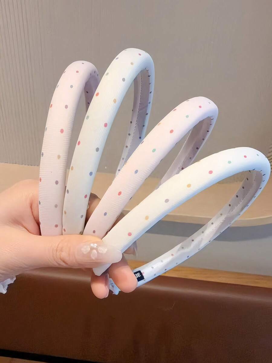 4件裝彩色波點布藝細髮箍,奶油色與裸粉色極簡布藝髮飾,適合女性日常配戴 - 彩色 - 查看 1