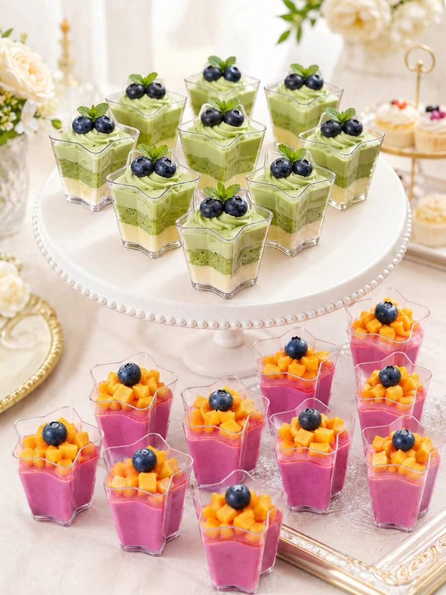 10PCS Star-Shaped Transparent Dessert Cups, Reusable Mousse Pudding Cups For Wedding Dessert Table, Birthday Party, Holiday Gathering, Summer Outdoor Party, Celebration - Multicolor - View 1
