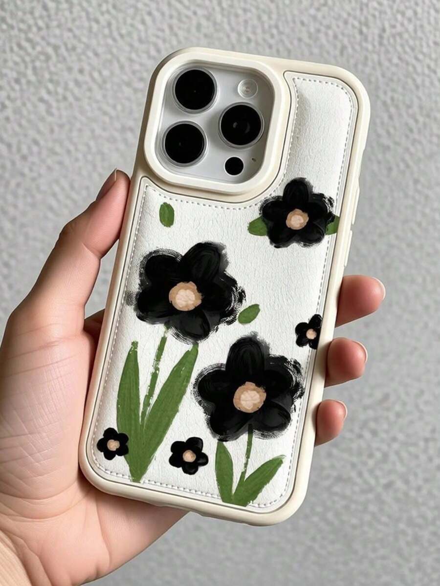1件黑色油畫花卉手機殼,適用於 iPhone 15 Pro 17 16 Pro Max 17Pro 13 14 12 11,可愛 Ins 風格小花防震保護殼,適合女性/女孩 - 彩色 - 查看 1