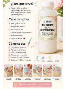Decoupage El Sultan pegamento ideal para servilleta y papel frasco 120ml manualidades adhesivo resistente usos múltiples creativo artesanías scrapbooking fácil aplicar gran calidad presentación compacta - Decoupage el sultan - Ver 5