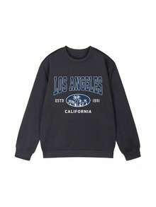 Teen Girl Casual Fun Print Crew Neck Long Sleeve Sweatshirt Autumn/Winter Top - Dark Grey - View 5