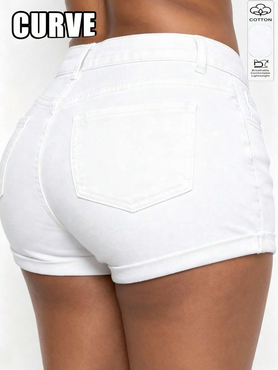 Cross-Border Plus Size Women's Spring, Summer And Fall New Tight Stretchy Sexy Fashionable Personality Washed Cut Denim Hole Shorts Female - White - View 1
