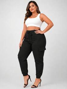 Women's Plus Size Cargo Jogger Pants - Negro - Ver 6