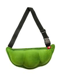 Funny Personalized Cute Pea One Shoulder Crossbody Chest Bag, Cute 3D Bean-Shaped Plush Crossbody Bag, Green Pea Pod Shoulder Bag With Zipper Closure, Creative Pea Pod Design, Suitable For Spring Outfits, Parties, Gifts, Bean Theme Shoulder Bag, Cute Green Soybean Shaped Crossbody Bag, Novelty Bag - Cute Pea-Shaped Fun Plush Chest Bag For Women, Suitable For Travel, Gatherings - Green - View 9