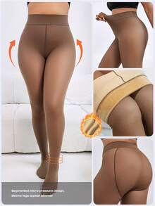 Set de 1/2 piezas - Leggings anti-pilling, anti-arañazos, con forro térmico, cálidos y finos, leggings térmicos reforzados para mujer talla grande, leggings cálidos de cintura alta elástica, adecuados para 60 kg a 80 kg - Multicolor - Ver 9