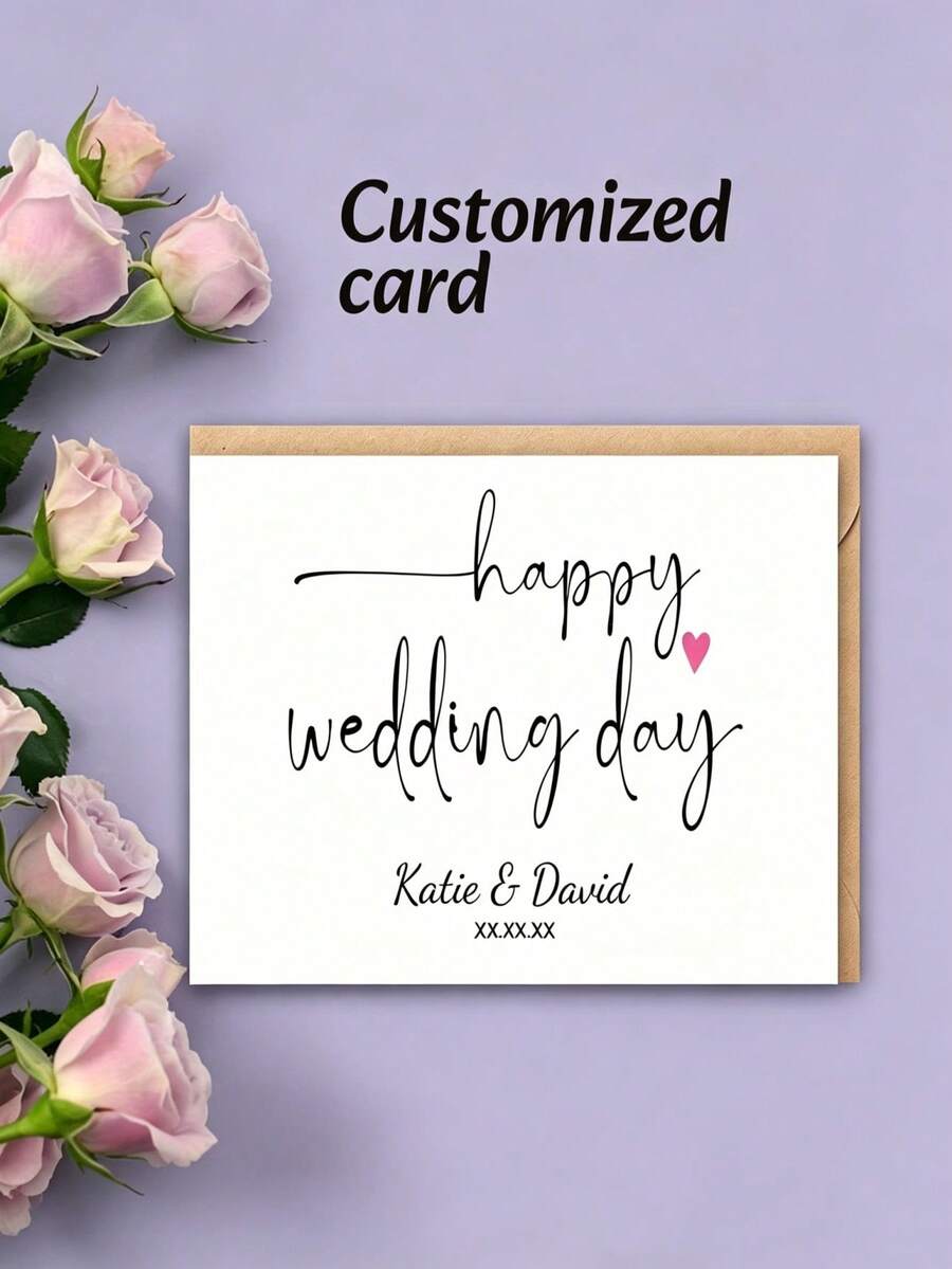 Customized Name And Date Greeting Card, Suitable For Wedding, Engagement Or Anniversary, Gift Card With Sincere Congratulations, Creating Exclusive Greeting Card For Newlyweds - Multicolor - View 1