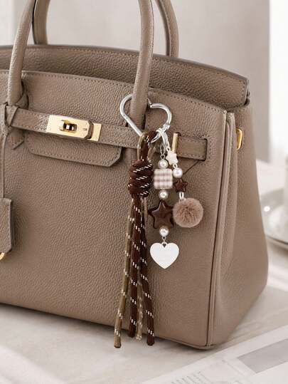INS Style Heart Pearl Tassel Keychain, Korean Sweet Girl Bag Charm, Cute Backpack Pendant, Kawaii Handbag Accessory, Gift For Women
