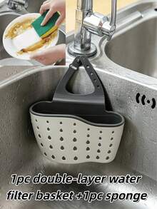 Kitchen Storage Rack | 1pc Thickened Kitchen Sink Sponge Holder - Sink Storage Box Silicone Storage Box, Hanging Multi-Functional Drainage Adjustable Strap, Used For Kitchen Sink Water-Absorbing Sponge Holder And Kitchen Bathroom Faucet Hanging Basket Storage - A - View 13