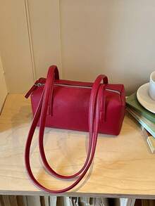 Versatile Minimalist Shoulder Bag, Fresh Sweet Large Capacity Underarm Bag, Niche Design Casual Commute Pillow Bag - Red - View 7