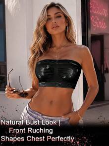 1pc American Vintage Non-Slip Wireless Strapless Bandeau Bra - Black - View 1