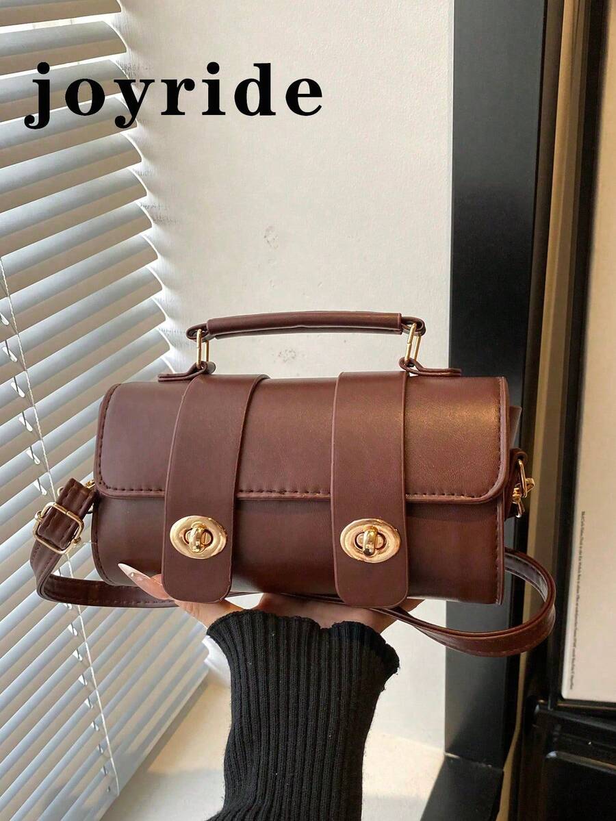 1 pieza Bolso de mano cilíndrico mini retro, bolso de mano de uso diario para mujer - Marrón - Ver 1