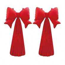 2pcs/Set Foil Bow-Shaped Tassel Ribbon Balloons, Bow-Shaped Tassel Ribbon Design, Suitable For Wall Hanging, Photo Backdrop Decoration And Other Decorative Scenes. Various Balloon Styles, Suitable For Birthday Parties, Bachelor Parties, Weddings And Gender Reveal Parties And Other Indoor Decoration Occasions. - Two Conjoined Bow Tassels - View 12
