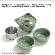 Outdoor Travel Tea Set, 1 Pot And 2 Cups, Portable Kung Fu Tea Set, Ceramic Tea Set With Filter And Protective Storage Bag. Suitable For Outdoor BBQ, Party, Camping, Space-Saving Design. - Green - View 4