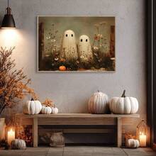 1pc Framed Canvas Wall Art, Vintage Wildflower & Dual Ghost Pumpkin Canvas Wall Decor, Retro Dark Academia Style Halloween Floral Oil Painting Framed Wall Hanging, Suitable For Modern Home Decor, Room Decor, Dorm Decor, Bedroom Decor, Bathroom Decor, Kitchen Decor, Dining Room Decor, Living Room Decor, Office Decor - Retro Ghost - View 10