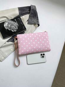 Spring/Summer New Versatile Handbag, Polka Dot Pattern, Women's Fashion Multi-Purpose Hand-Carried Straw Woven Colorful Envelope Bag - Pink - View 5