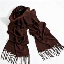 Solid Color Scarf, Autumn/Winter Unisex Couple Knitted Tassel Warm Long Versatile Boyfriend Gift, Neck Warmer, Blanket - White - View 5