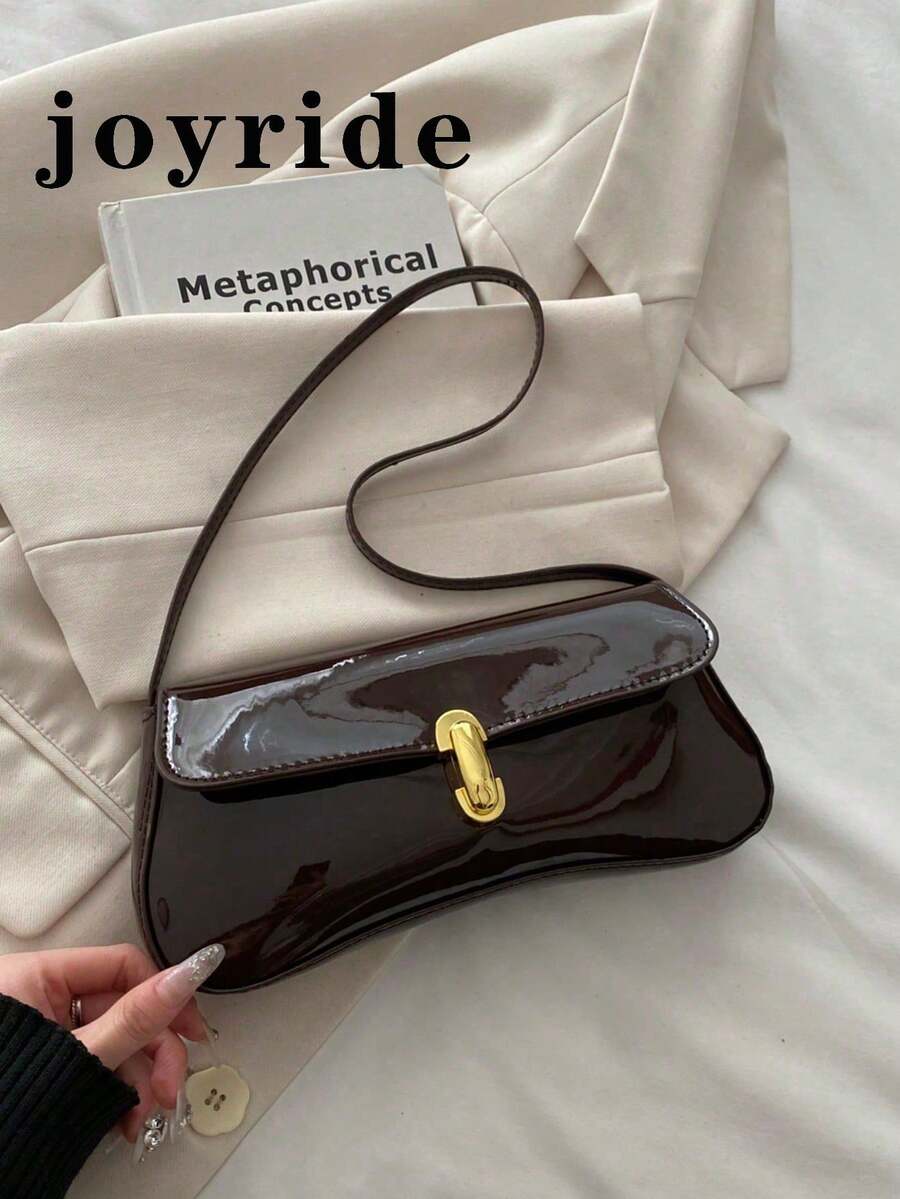 女款法式風格長棍包 新款鎖扣時尚復古腋下包 優雅方型單肩手提包 - 咖啡 - 查看 1