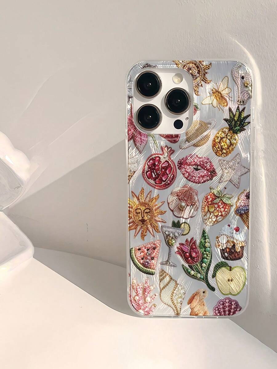 1pc Feather Yarn Beaded Palm Tree Lobster Personalized Simple All-Inclusive TPU Anti-Fall Phone Case Compatible With Apple 17 16 15 14 13 12 11promax Protective Case Air Suitable For Samsug Series - Multicolor - View 1