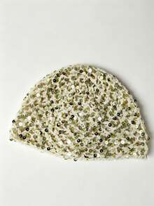 1pc Women's Fashion Spring/Autumn Thin Sequin Handmade Crochet Wool Hat, Suitable For Beach Bohemian Style Outfit - A - View 7