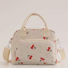 Large Capacity Insulated Lunch Bag Reusable Thermal Cooler Tote With Adjustable Strap Thick Corduroy & PEVA Liner Fashion Pattern Leakproof Soft Storage Bag Multiple Compartments For Women Men Office School Picnic Camping Valentine's Day Gift - Beige Stars - View 7