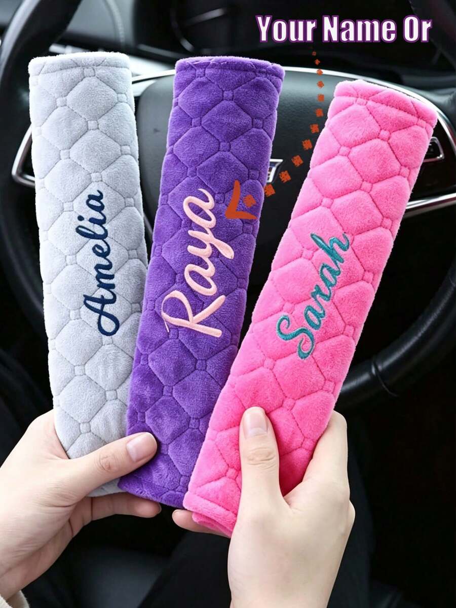 1pc Car Seat Belt Shoulder Pad, Customizable With Your Personalized Name Text - Comfortable Shoulder Protection, Relieves Shoulder Tightness And Pressure. Suitable For Comfortable Driving, Handbags, Cameras, Backpacks, Car Seat Belt Pads, Vehicle Interior Accessories, Minimalist Design, Durable Material - Multicolor - View 1