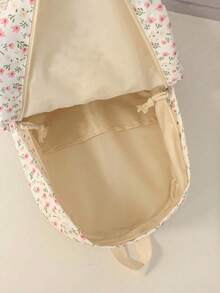 1pc White Nylon Floral Print Double Zipper Large Capacity Fashion Versatile Backpack, Student Bag - White - View 10