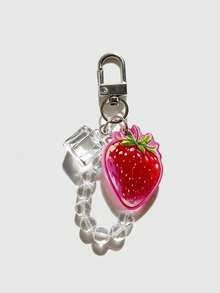 1pc Creative Ice Cube Papaya Fruit Keychain Strawberry Crystal Beaded Phone Pendant Small Gift Bag Accessory Charm - Multicolor - View 2