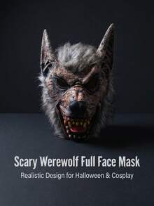 Realistische graue flauschige Werwolf Vollgesichtsmaske, atmungsaktive gruselige Wolfskopfmaske für Erwachsene, geeignet für Halloween-Party, Cosplay, Geisterhaus, Escape-Room Rollenspiel Kostümdekoration - Mehrere Stile - Übersicht 1