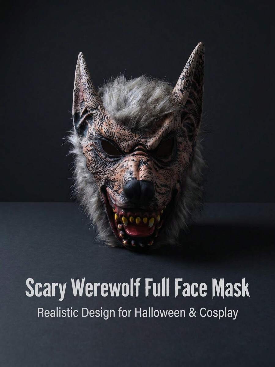 Realistische graue flauschige Werwolf Vollgesichtsmaske, atmungsaktive gruselige Wolfskopfmaske für Erwachsene, geeignet für Halloween-Party, Cosplay, Geisterhaus, Escape-Room Rollenspiel Kostümdekoration - Mehrere Stile - Übersicht 1
