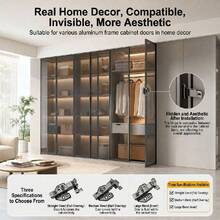 1pc Gun Gray Aluminum Frame Cabinet Door Hinge Straight Arm, Suitable For Display Cabinet And Glass Door Soft Close Damper, Metal Finish - B - View 10