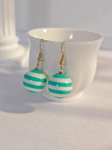 1 Pair Y2K Hot Girl Colorful Striped Acrylic Ball Earrings, Cute Candy Dopamine Color Block Versatile Girl Ear Hooks - Striped Earrings - View 13