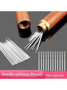EDCUEBE7 12pcs No-Threading Hand Sewing Needles, No-Piercing Sewing Needles, 3 Sizes, With Wooden Needle Box. Suitable For Beginners. Convenient And Portable Sewing Tools - 12pcs+Box - View 2