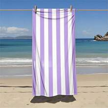 1pc Minimalist Striped Beach Towel, Ultra-Fine Fiber Large Quick-Dry Absorbent Sand-Proof Bath Towel, Travel Swimming Pool Yoga Fitness Sports Towel, Beach Swimming Accessories Vacation Essential Gift Beach Towel (Single-Sided Print) - Mauve Purple - View 3