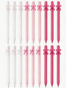 1/6/12/Pcs Pink Bow Ballpoint Pens With Retractable Black Ink, Suitable For Girls Party Favors, School Birthday Gatherings, Office Supplies, Weddings - Multicolor - View 1