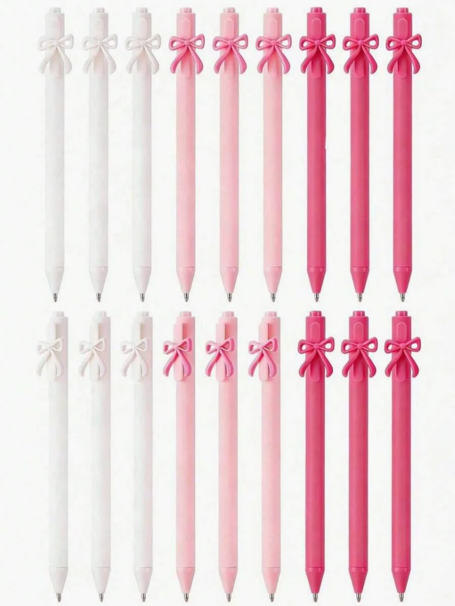 1/6/12/Pcs Pink Bow Ballpoint Pens With Retractable Black Ink, Suitable For Girls Party Favors, School Birthday Gatherings, Office Supplies, Weddings - Multicolor - View 1