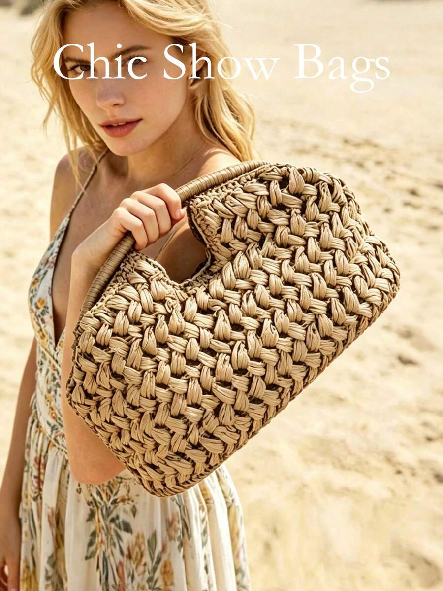 2026 New Natural Fiber Clutch, Handwoven Raffia Summer Beach Bag, Brown Color, For Women, Straw Bag - Ginger - View 1