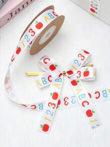 9m-1pc-School Start-Up Gift Wrapping Ribbon, Apple Letter Pattern Ribbon, Back-To-School Gift Wrapping, Suitable For School Start-Up Parties, Back-To-School Gift Wrapping, Back-To-School Supplies, Holiday Parties, Campus Seasons, Birthday Decorations - Multicolor - View 1