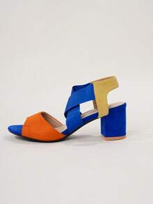 Fashionable Chunky Heel Elastic Band Sandals, Peep Toe High Heel Sandals For Spring And Summer - Multicolor - View 12